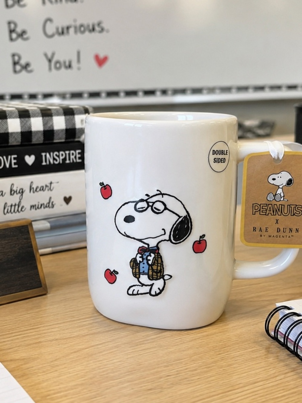 Rae Dunn X Peanuts Snoopy Apple Ceramic Mug NWT Double-Sided #1 Teacher